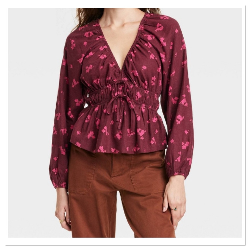 Womens Puff Long Sleeve Tie Front Blouse Universal Thread NWT